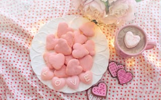 Картинка любовь, романтика, романтический, сердце, розовый, печенье, сладость, десерт, тарелка