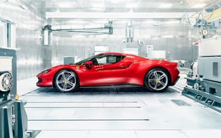 Картинка Ferrari, Феррари, 296, GTB, люкс, дорогая, машины, машина, тачки, авто, автомобиль, транспорт, вид сбоку, сбоку, красный, гараж