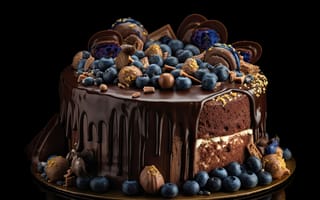 Картинка торт, десерт, выпечка, сладость, сладости, сладкий, еда, шоколад, черника, ягоды, ягода