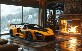 Картинка McLaren Senna, McLaren, Senna, Макларен, спорткар, машины, машина, тачки, авто, автомобиль, транспорт, спортивный, комната, камин, уют, снег, зима, окно