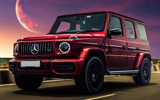 Картинка Mercedes, Мерседес, Mercedes-AMG, G63, Mercedes AMG, AMG, машины, машина, тачки, авто, автомобиль, транспорт, внедорожник, красный, ночь, луна, арт, рисунок