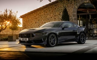 Картинка Ford Mustang, Ford, Mustang, Форд Мустанг, Форд, Мустанг, 2024, машины, машина, тачки, авто, автомобиль, транспорт, спорткар, спортивный, серый, серебристый, вечер, закат, заход