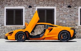 Картинка McLaren, Макларен, McLaren Artura, Artura, машины, машина, тачки, авто, автомобиль, транспорт, вид сбоку, сбоку, спорткар, спортивный, суперкар, оранжевый