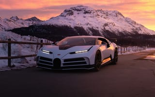 Картинка Bugatti, Бугатти, Bugatti Centodieci, Centodieci, машины, машина, тачки, авто, автомобиль, транспорт, спорткар, спортивный, суперкар, гора, вечер, закат, заход, зима