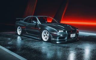 Картинка Nissan Skyline, Ниссан Скайлайн, Nissan, Ниссан, Skyline, Скайлайн, GTR R34, машины, машина, тачки, авто, автомобиль, транспорт, неон, свечение