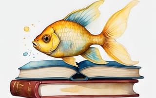 Картинка рыба, книга, рисованные, арт, акварель, акварельные, набросок