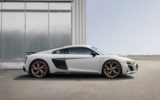 Картинка Audi, Audi R8, V10, R8, Ауди, машины, машина, тачки, авто, автомобиль, транспорт, вид сбоку, сбоку, белый