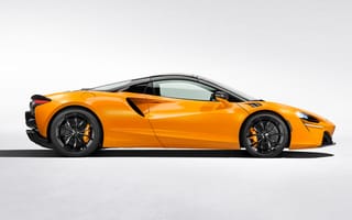 Картинка McLaren, McLaren Artura Spider, McLaren Artura, Spider, Artura, Макларен, машины, машина, тачки, авто, автомобиль, транспорт, спорткар, спортивный, вид сбоку, сбоку, оранжевый