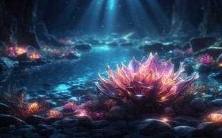 Картинка лотос, цветок, цветы, растение, растения, цветочный, арт, рисунок, ночь