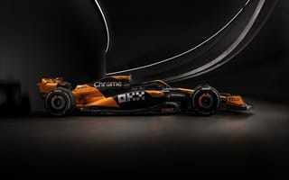 Картинка McLaren, Макларен, MCL38, 2024, машины, машина, тачки, авто, автомобиль, транспорт, вид сбоку, сбоку, оранжевый