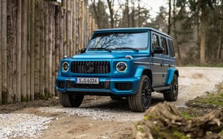 Картинка Mercedes, Мерседес, Mercedes-AMG, G 63, Manufaktur, 2024, машины, машина, тачки, авто, автомобиль, транспорт, лес, деревья, дерево, природа, синий