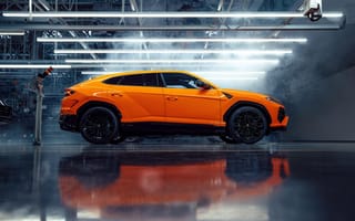 Картинка Lamborghini Urus, Lamborghini, Ламборджини, Ламборгини, Urus, кроссовер, спорткар, машины, машина, тачки, авто, автомобиль, транспорт, вид сбоку, сбоку, оранжевый