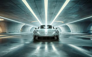 Картинка Porsche 911, Porsche, Порше 911, Порше, машины, машина, тачки, авто, автомобиль, транспорт, туннель, свечение, вид спереди, спереди