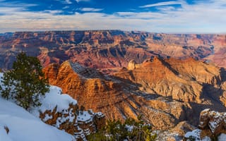 Картинка Гранд-Каньон, Большой Каньон, каньон, пейзаж, река Колорадо, Colorado, Arizona, США, горы, гора, природа, зима, снег