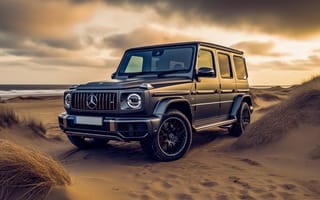 Картинка Mercedes Benz, Mercedes-Benz, Mercedes, Мерседес, машины, машина, тачки, авто, автомобиль, транспорт, внедорожник, вечер, закат, заход, пляж, песок