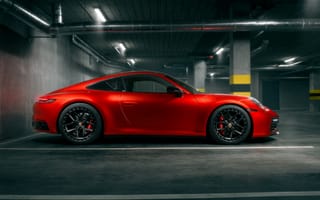 Картинка Porsche Carrera, Porsche, Порше, Carrera, Карера, Porsche 911, Порше 911, машины, машина, тачки, авто, автомобиль, транспорт, вид сбоку, сбоку, паркинг, красный
