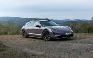 Картинка Porsche Taycan, Порше Тайкан, Porsche, Порше, Taycan, Тайкан, Cross Turismo, Turbo S, 2024, купе, спорткар, машины, машина, тачки, авто, автомобиль, транспорт, гора, вечер