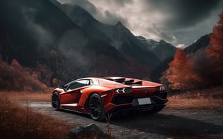 Картинка Lamborghini Aventador, Lamborghini, Ламборджини, Ламборгини, Aventador, люкс, дорогая, спорткар, машины, машина, тачки, авто, автомобиль, транспорт, природа, гора, осень