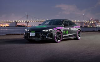 Картинка Audi, Ауди, RS, E-Tron, машины, машина, тачки, авто, автомобиль, транспорт, город, здания, мост, ночь, огни, подсветка, концепт
