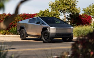 Картинка Тесла, Tesla, Cybertruck, 2024, современная, машины, машина, тачки, авто, автомобиль, транспорт, серый, серебристый, парк