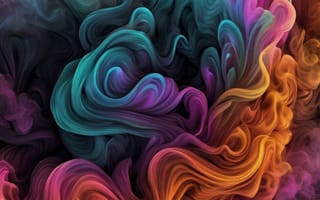 Картинка абстрактные, абстракция, 3д, 3d, рендеринг, дизайн, изогнутые, изгиб, дым, цветной, разноцветный, цвета