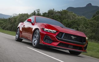Картинка Ford Mustang, Форд Мустанг, Ford, Форд, Mustang, Мустанг, 2024, машины, машина, тачки, авто, автомобиль, транспорт, дорога, гора, красный