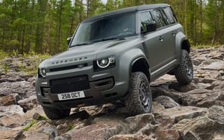 Картинка Land Rover, Ленд Ровер, Defender, 2024, машины, машина, тачки, авто, автомобиль, транспорт, внедорожник, джип, кроссовер, лес, деревья, дерево, природа, серый