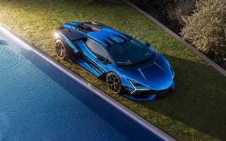 Картинка Lamborghini Revuelto, Lamborghini, Ламборджини, Ламборгини, Revuelto, Opera Unica, 2024, спорткар, суперкар, люкс, дорогая, машины, машина, тачки, авто, автомобиль, транспорт, спортивный, синий, сверху, c воздуха, аэросъемка, с дрона