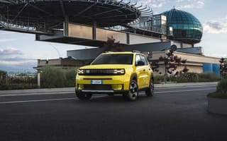 Картинка Fiat, Grande Panda, Elettrica, машины, машина, тачки, авто, автомобиль, транспорт, кроссовер, внедорожник, джип, город, здания, желтый