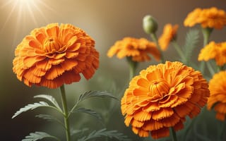 Картинка чернобривцы, бархатцы, цветок, цветы, растение, растения, цветочный, оранжевый, арт, рисунок