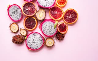 Картинка грейпфрут, цитрус, фрукт, фрукты, питайя, питахайя, драгонфрут, личи, рамбутан, тропический
