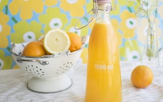 Картинка сок, напиток, напитки, бутылка, апельсин, цитрус, фрукт, лимон, кислый