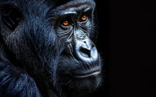 Картинка горилла, обезьяна, примат, животное, животные, природа, amoled, амолед, черный