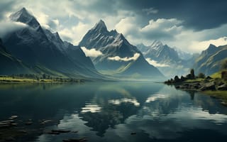 Картинка горы, гора, природа, озеро, пруд, вода, пейзаж, отражение