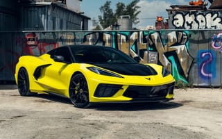 Картинка Chevrolet Corvette, Chevrolet, Шевроле, Шевроле Корвет, Corvette, спорткар, машины, машина, тачки, авто, автомобиль, транспорт, желтый, C8, спортивный, суперкар