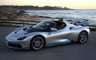 Картинка Pininfarina, Pininfarina Battista, Targamerica, 2024, Battista, машины, машина, тачки, авто, автомобиль, транспорт, спорткар, спортивный, электрокар, море, океан, вода, серебристый, серый