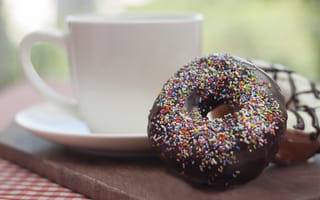 Картинка пончик, донат, сладости, выпечка, сладкий, десерт, еда, чашка, шоколад