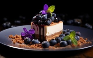 Картинка десерт, черника, торт, крем, фрукты, еда, цветы