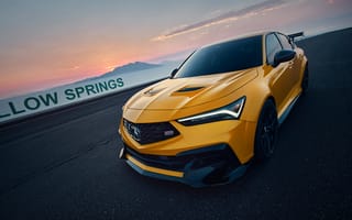 Картинка автомобиль, спортивный, желтый, дизайн, дорога, закат, гонка