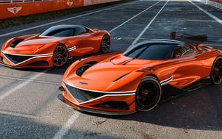 Картинка спорткар, автомобили, оранжевый, дизайн, гонка, трасса, технологии