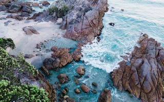 Картинка море, пейзаж, скалы, пляж, природа, воды, отдых