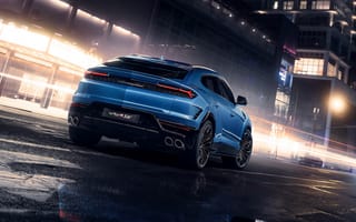 Картинка автомобиль, синий, ночной, город, спорткар, дизайн, фон