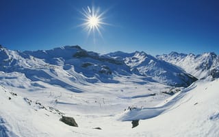 Картинка Солнце в горах на горнолыжном курорте Ишгль, Австрия