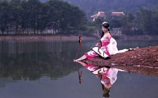 Картинка Девушка на берегу озера