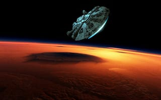 Картинка Корабль Millenium Falcon над красной планетой