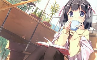 Обои Девушка пьет чай в аниме Одному лишь Богу ведомый мир