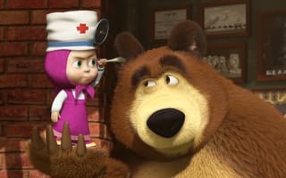 Картинка Маша в роли доктора, мультфильм Маша и медведь