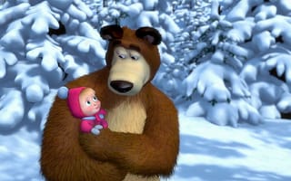 Обои Маша на руках у медведя, мультфильм Маша и медведь