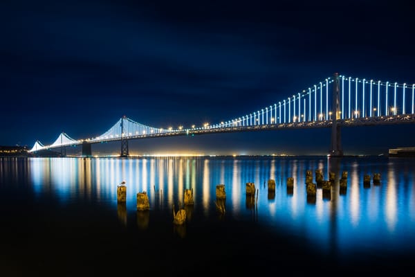 Обои висячий мост из Сан-Франциско в Окленд, Сан-Франциско, огни, ночь, Bay Bridge, Калифорния