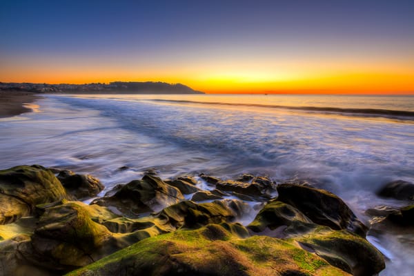 Обои закат, небо, камни, США, San Francisco, море, Baker Beach